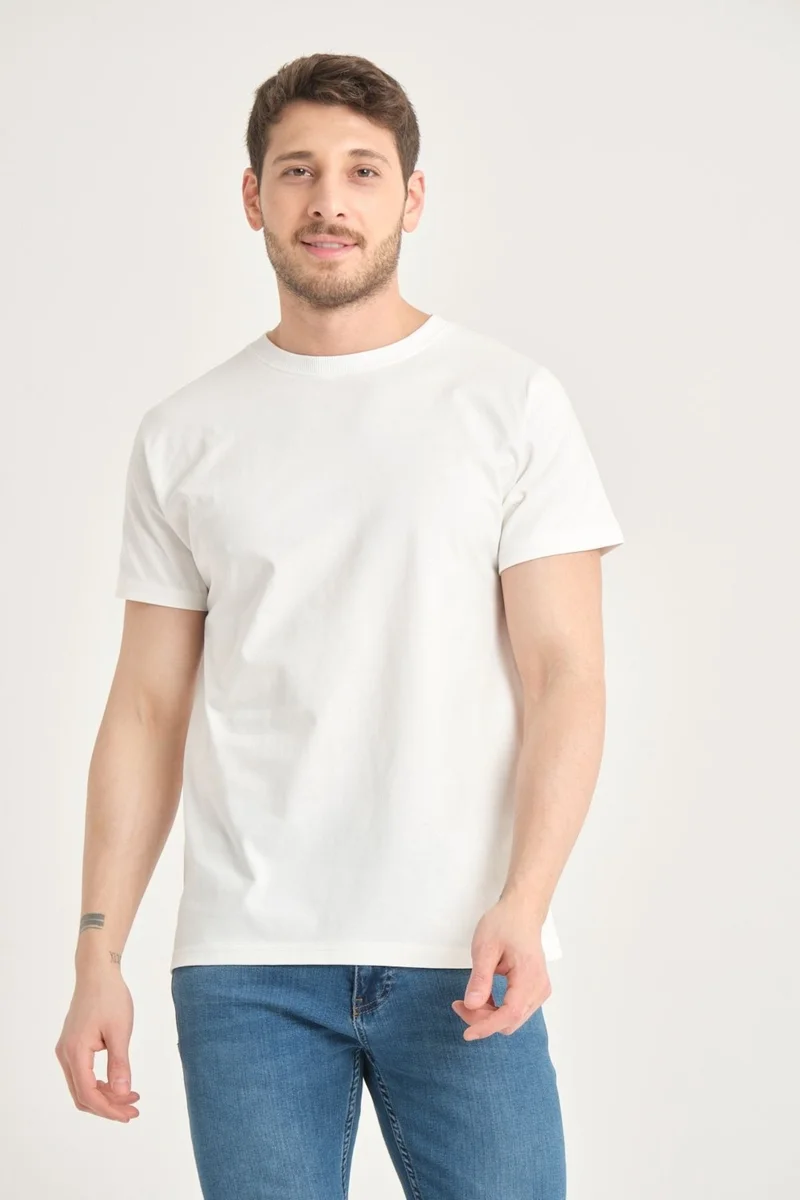 فور مان 2 Pieces Men's 100% Cotton Standard Pattern Non-Wrinkle Plain Color Basic T-Shirt
