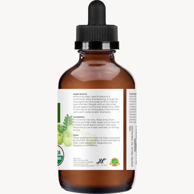 velona Amla Oil USDA Certified Organic - 4 Fl Oz | 100% Pure and Natural Carrier Oil | Extra Virgin, Unrefined, Cold Pressed - Image 4