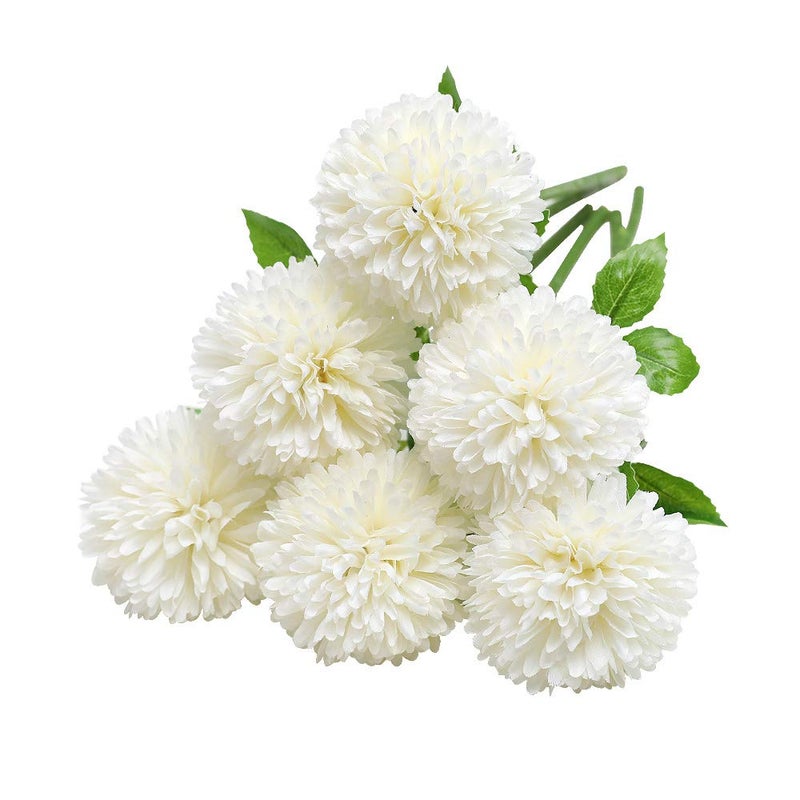 Tifuly Artificial Hydrangea Flowers 6 Pcs Silk Chrysanthemum Small Ball Flowers for Home Garden Party Office Decoration Bridal Wedding Bouquets Floral ArrangementWhite