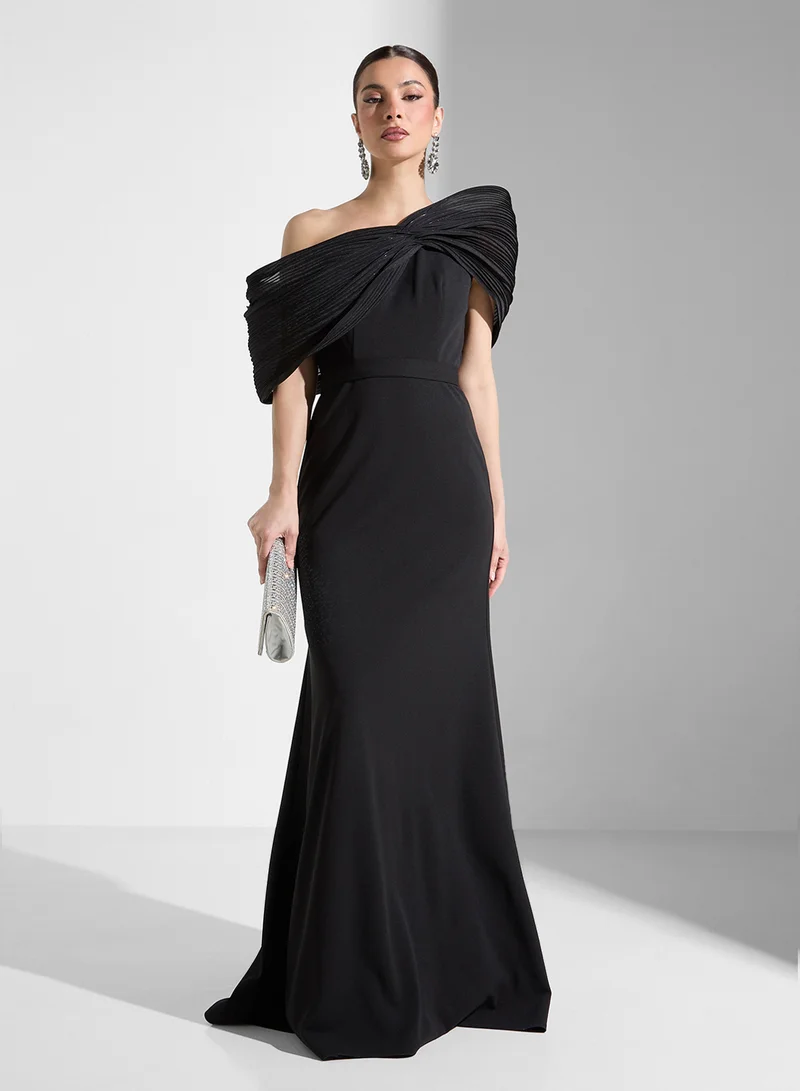 Iyra Pleated Shoulder Gown Dress