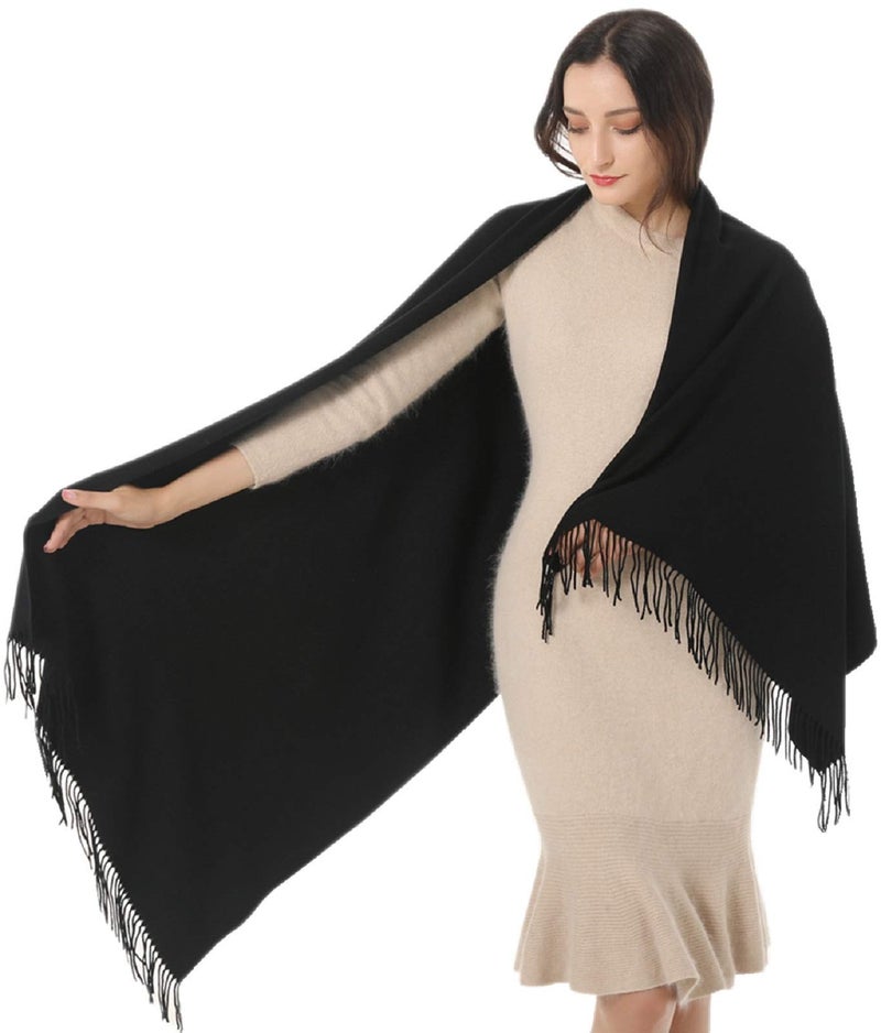 TwoYek Women's Scarf Pashmina Shawls and Wraps for Evening Dress Wedding Bridesmaid Bridal Winter Warm Large Soft Silky Scarves Black - Image 1