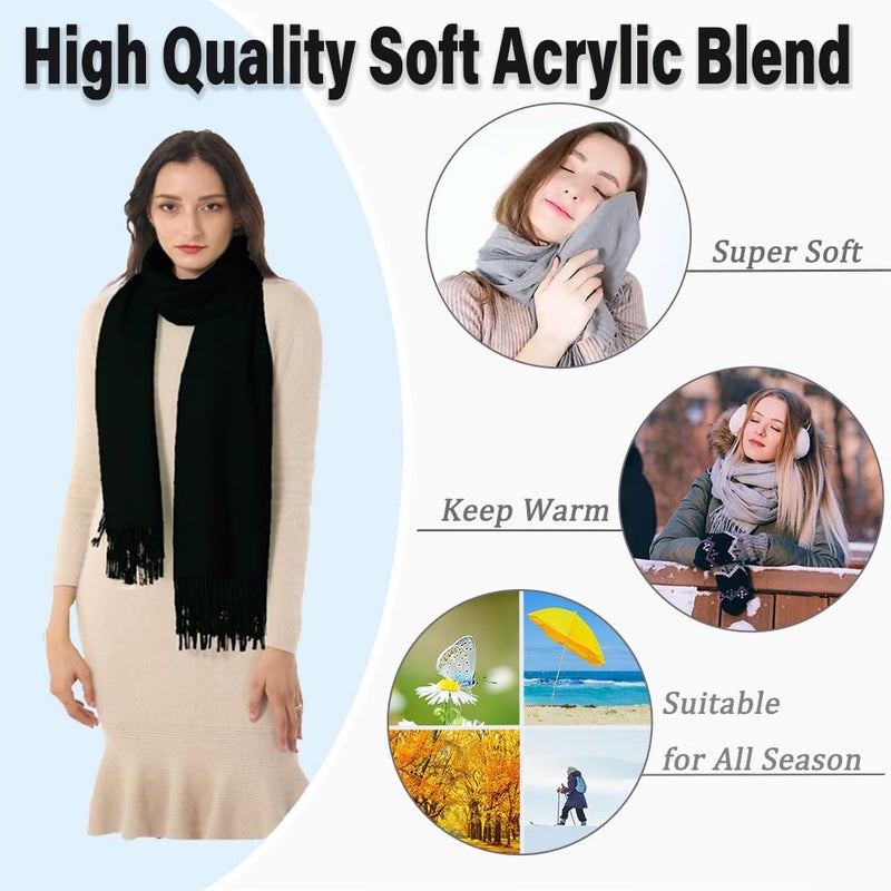 TwoYek Women's Scarf Pashmina Shawls and Wraps for Evening Dress Wedding Bridesmaid Bridal Winter Warm Large Soft Silky Scarves Black - Image 2