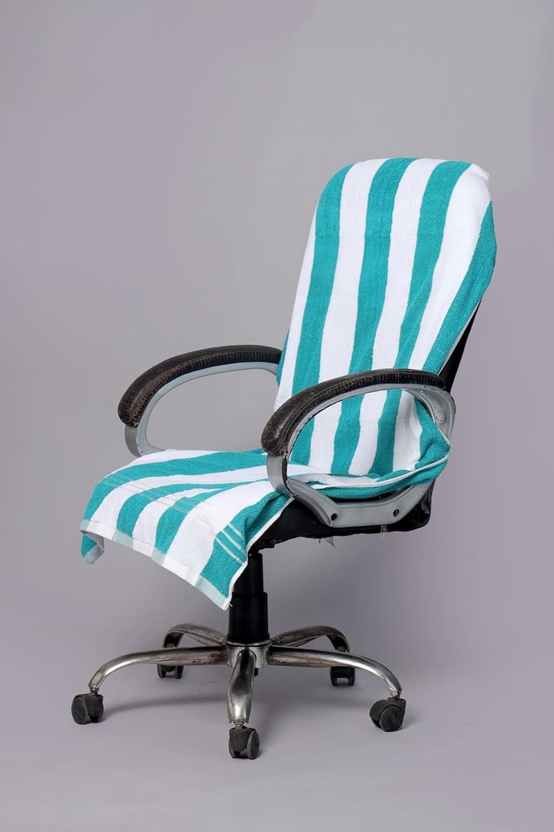 DRYHUG 250 GSM Full Size Pack of 1pcs Cotton Chair Protector/Towel/Cover with Tie Knot (Green White Colour) (Pack of 1) - Image 3