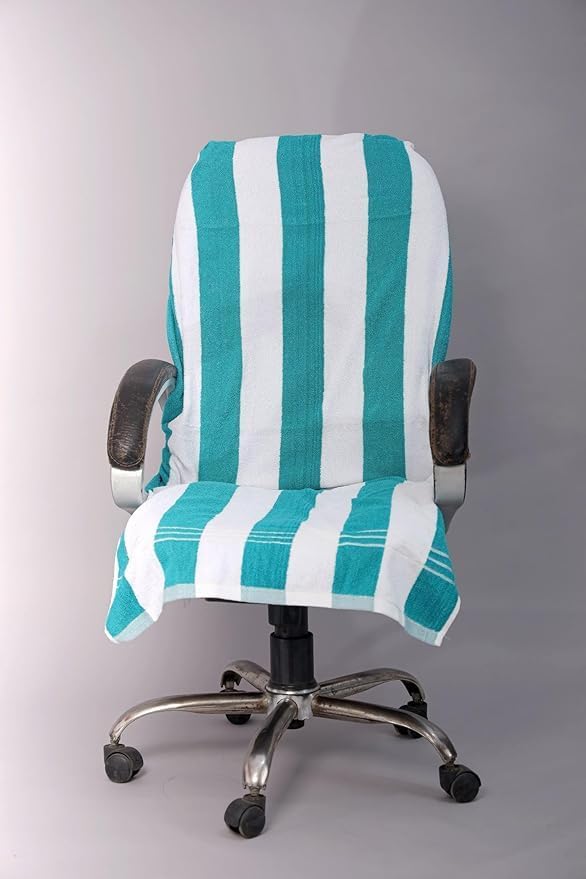 DRYHUG 250 GSM Full Size Pack of 1pcs Cotton Chair Protector/Towel/Cover with Tie Knot (Green White Colour) (Pack of 1) - Image 1