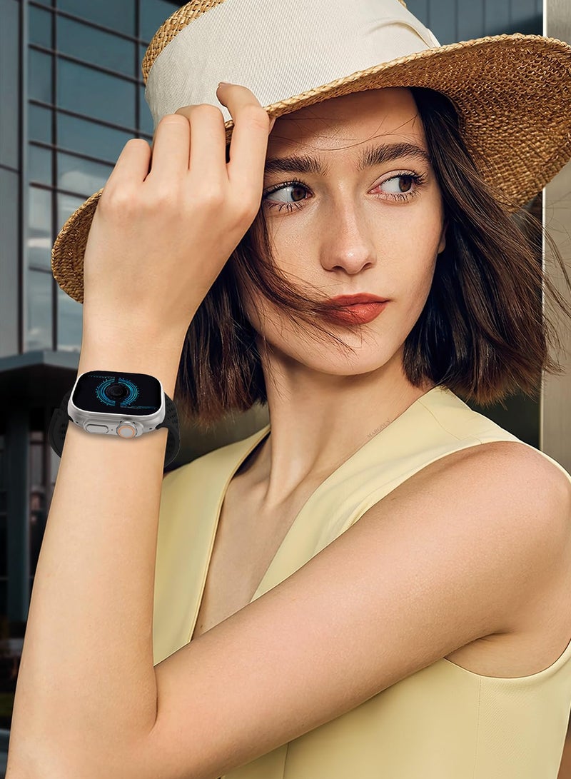 CATANES 49mm/45mm/44mm/ Sport Silicone Watch Band Compatible with Apple Watch Series 9/8/7/6/5/4/3/2/1 & SE – Breathable Soft Strap with Buckle -  Black - Image 5