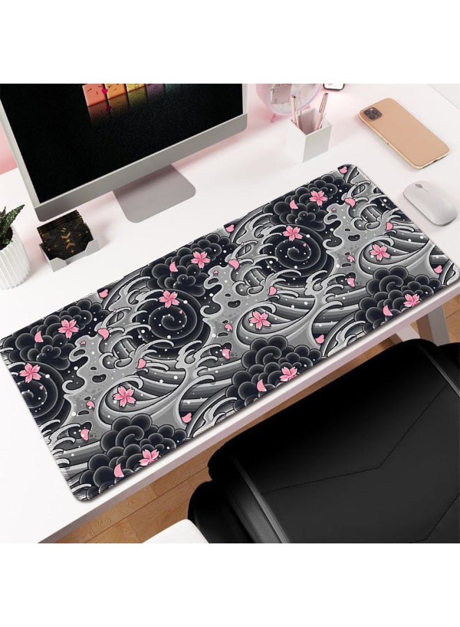 Ink Cherry Blossom Mouse Pad Large Office Desk Pad Dead Life Black And White Series Mouse Pad Rubber Non-slip-Color:300*800*2mm-Pattern:Style 7  - Image 1