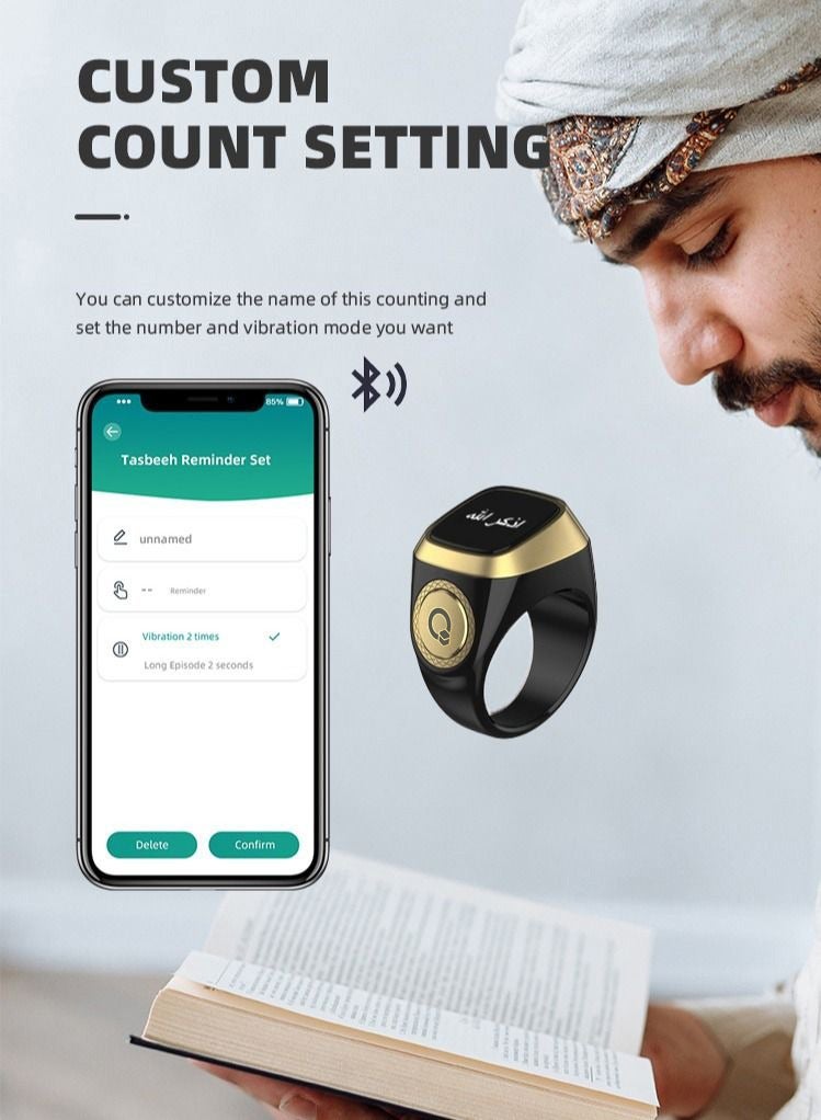 ULHYC Smart 22mm Zikr Ring with Vibration Reminder Tasbih Counter Bluetooth Connection for IQIBLA App and 5 Daily Prayer Alerts for Everyday Use - Image 3