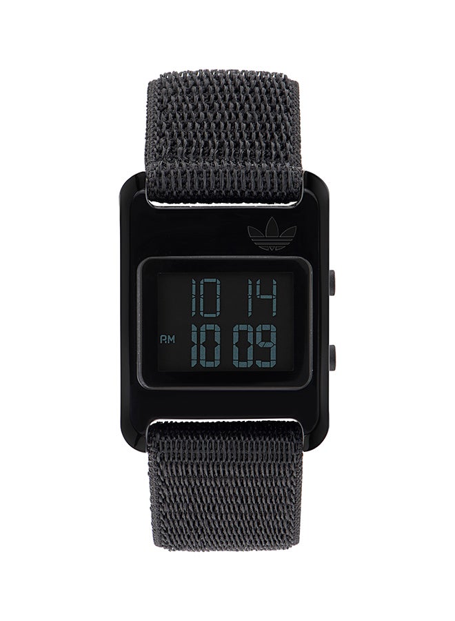 Digital, Black Resin Case Black Dial Black Nylon Strap