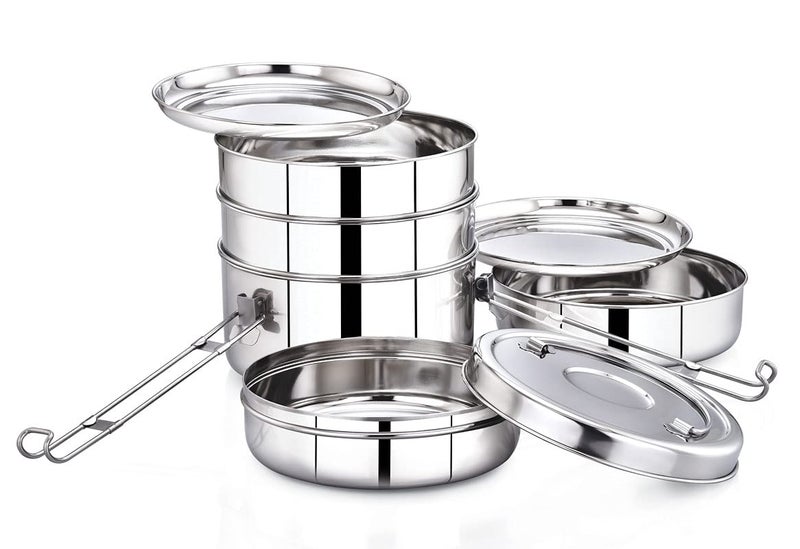 Expresso - Stainless Steel Food Grade Lunch Box | Traditional Tiffin Carrier/Container for School/Office, Dia 22.5cm | 5 Tier - Image 2