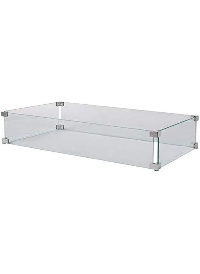 Fire Sense - Fire Pit Wind Guard Rectangle Clear Glass 32.5” L X 17.75” W X 6.25” H Tempered Glass For Propane Gas Fire Pits And Patio Heaters - Image 1