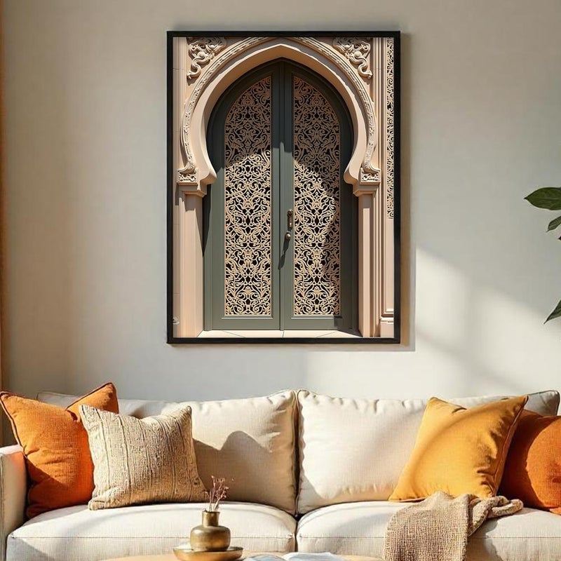 Marktna One canvas painting with a Najdi art design and a hollow frame, measuring (50×70), one piece - Image 1