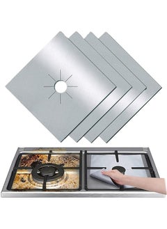 SHOWAY 4Pcs Gas Stove Burner Covers Non Stick Gas Range Protectors Reusable Aluminum Foil Cover Liner Mat Pad Dishwasher Safe Silver  - Image 1