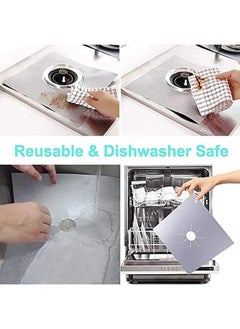 SHOWAY 4Pcs Gas Stove Burner Covers Non Stick Gas Range Protectors Reusable Aluminum Foil Cover Liner Mat Pad Dishwasher Safe Silver  - Image 3