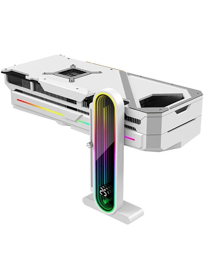 Temperature Displaying GPU Stand ARGB Infinity Graphics Card Support Adjustable 5V 3PIN Video Card Holder Anti-sag Bracket Magnetic Base Display Card Brace Rack PC Graphic Card Accessories (White)
