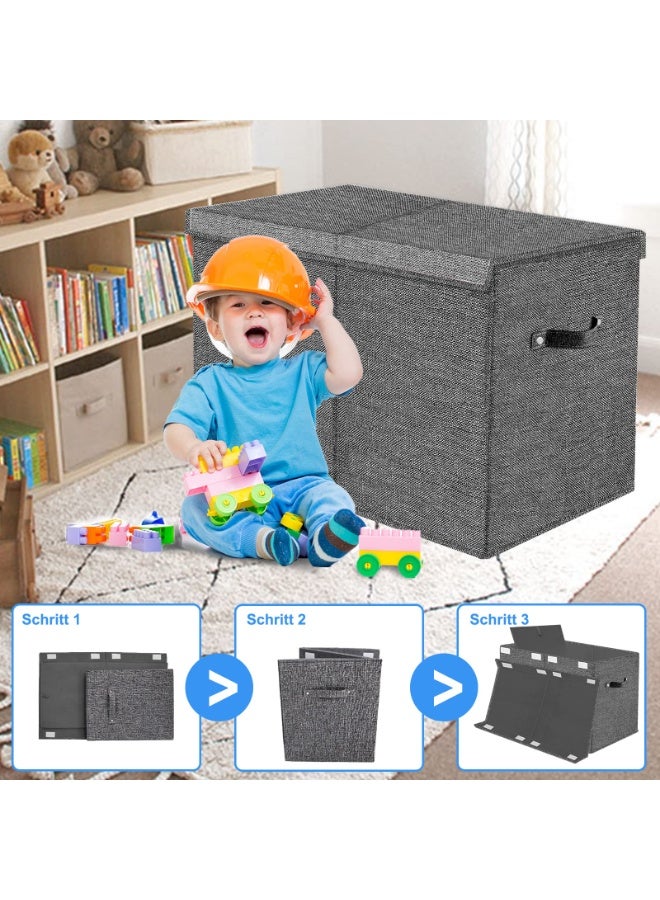 Arabest Storage Box Toy Box with Lid Children - Storage Box 83 L Foldable Storage with Handles Large for Toys Clothes Books Bedroom (Dark Grey) - Image 4