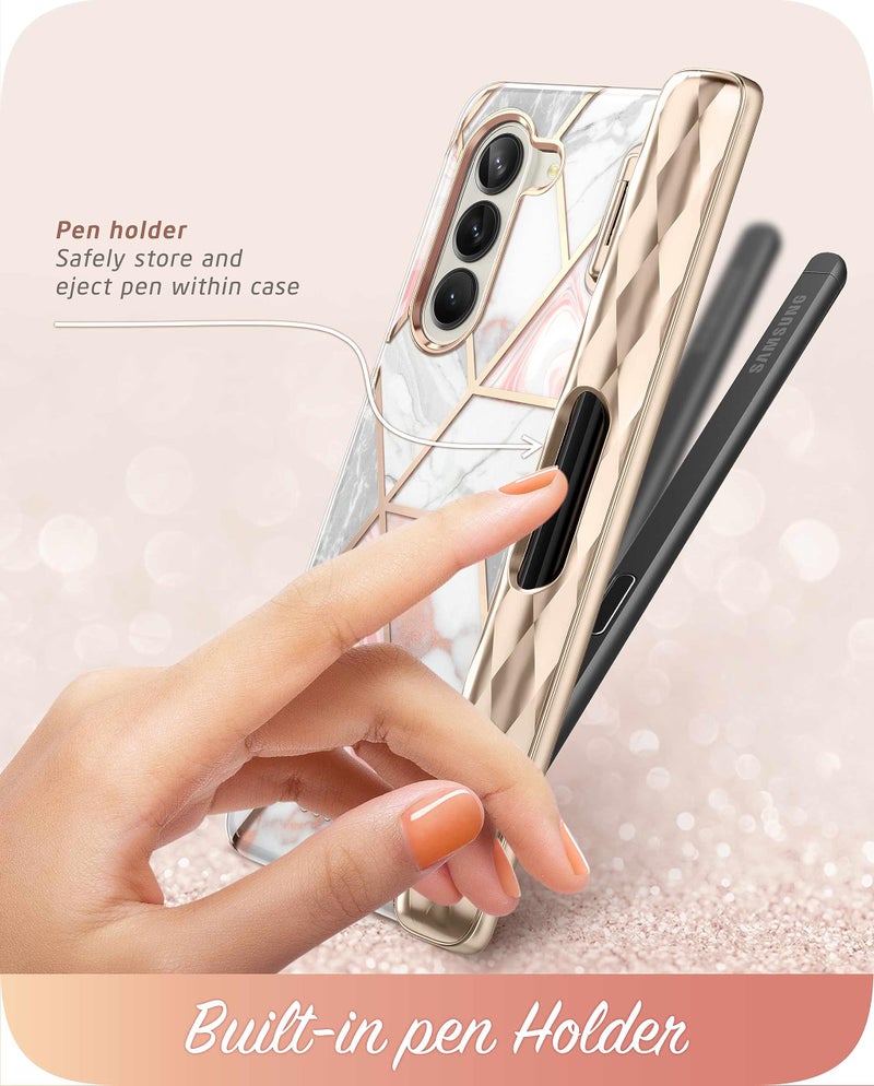 i-Blason Cosmo for Samsung Galaxy Z Fold 5 Case with Pen Holder, [Built-in Screen Protector] [Hinge Protection] [3 Silicone Pen Covers] Stylish Full-Body Protective Z Fold 5 Case (Marble) - Image 5