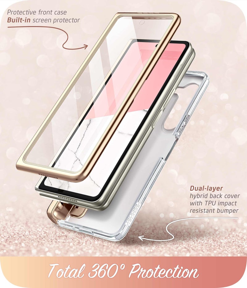 i-Blason Cosmo for Samsung Galaxy Z Fold 5 Case with Pen Holder, [Built-in Screen Protector] [Hinge Protection] [3 Silicone Pen Covers] Stylish Full-Body Protective Z Fold 5 Case (Marble) - Image 3