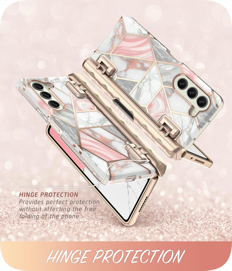 i-Blason Cosmo for Samsung Galaxy Z Fold 5 Case with Pen Holder, [Built-in Screen Protector] [Hinge Protection] [3 Silicone Pen Covers] Stylish Full-Body Protective Z Fold 5 Case (Marble) - Image 4