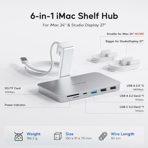 PULWTOP iMac Accessories for i-Mac 2021/2023/2024, PULWTOP USB C Hub for iMac with USB A/C 10Gbps, Hub for M1/M3/M4, 2 USBA 2.0, SD/TF Card Reader for iMac24 inch & Studio Display 2 Sliver - Image 2