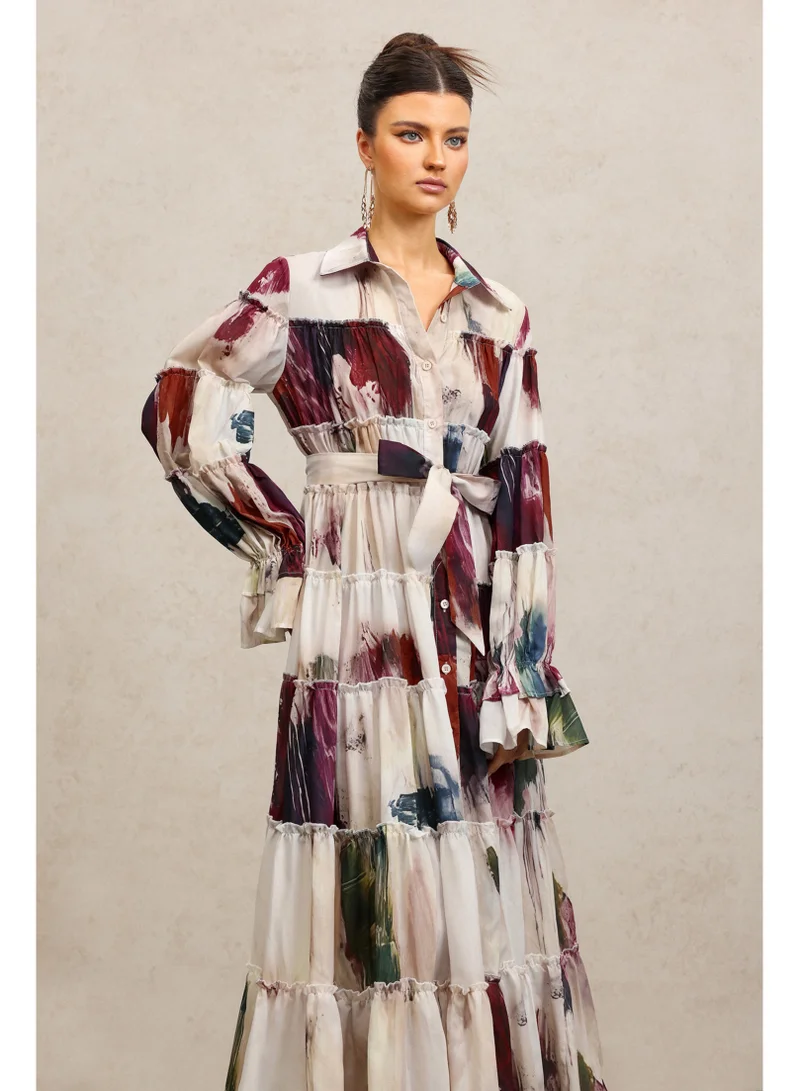 Bella Barnett Raanana Lapel Long Sleeves Floral Printed Maxi Dress