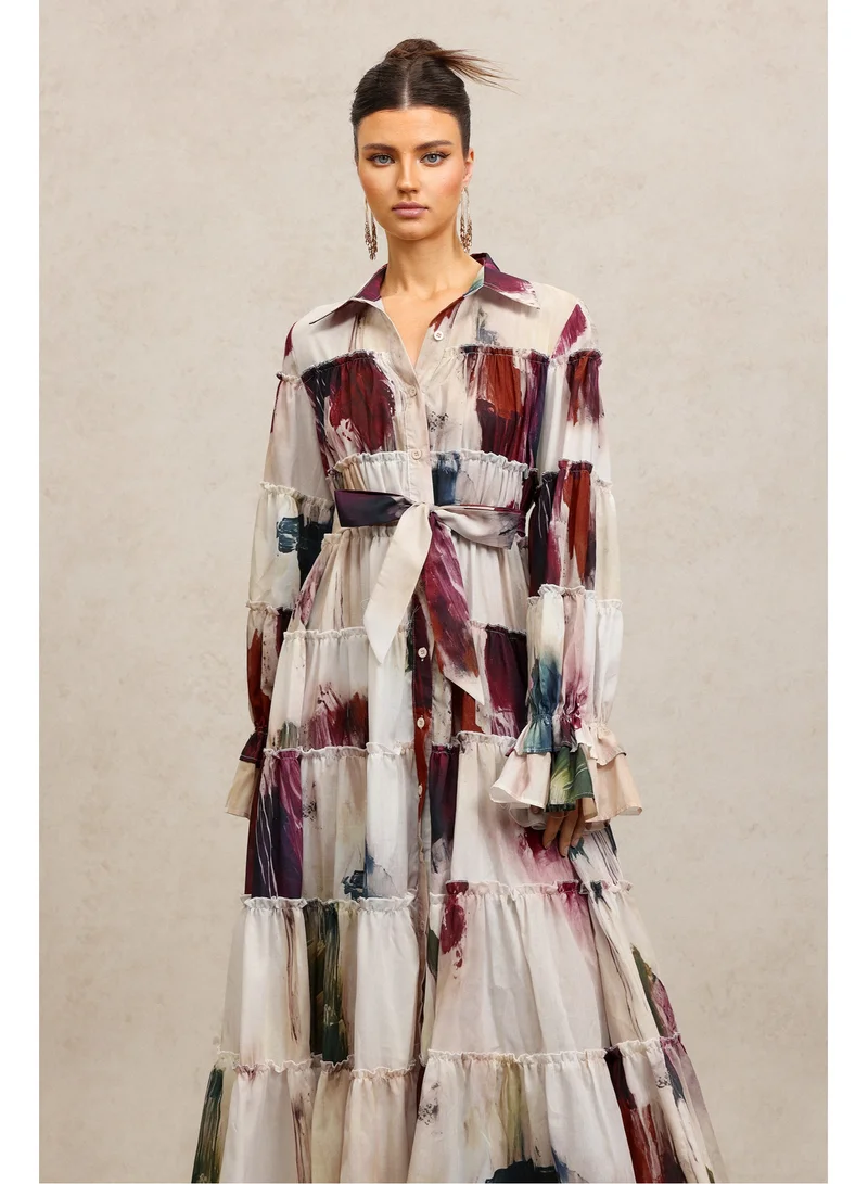 Bella Barnett Raanana Lapel Long Sleeves Floral Printed Maxi Dress