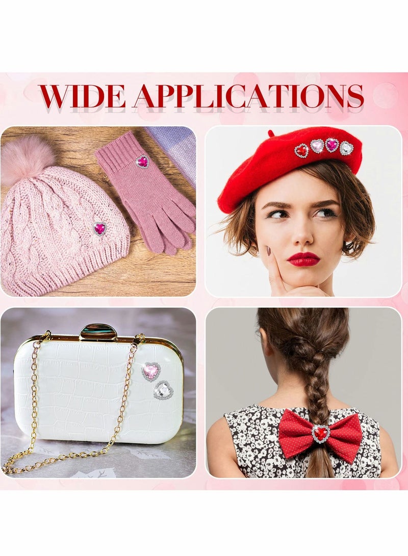 SYOSI 40 Pcs Heart Rhinestones Buttons, Sew on Rhinestone Embellishments Flatback Diamond Rhinestones Heart, for Nails Wedding Bridal Bouquet Clothing Crafting Jewelry Making (4 Colors)Silver Base - Image 5