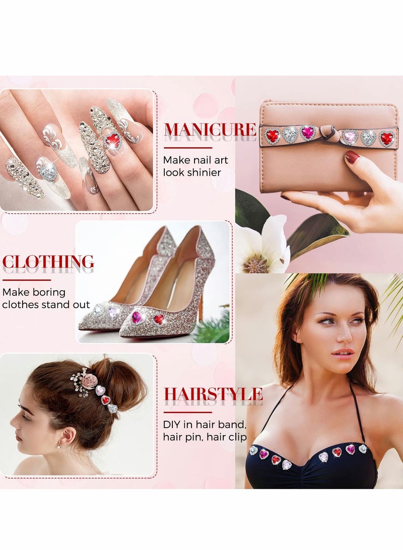 SYOSI 40 Pcs Heart Rhinestones Buttons, Sew on Rhinestone Embellishments Flatback Diamond Rhinestones Heart, for Nails Wedding Bridal Bouquet Clothing Crafting Jewelry Making (4 Colors)Silver Base - Image 4