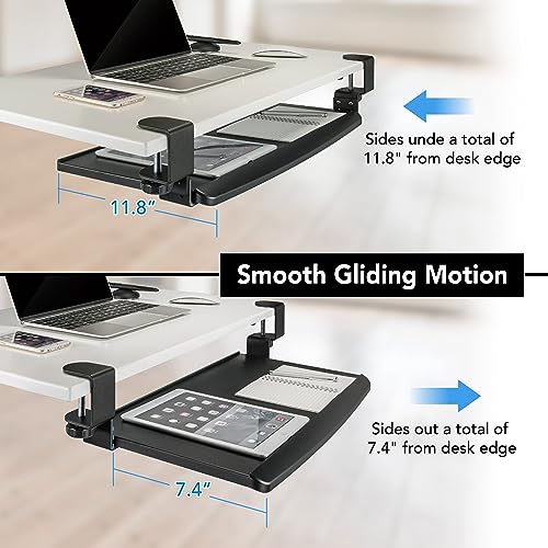 EHO Prime Desk Clamp Keyboard Tray, Under Desk Sliding Retractable Drawer, Ergonomic Space-Saving Platform for Standard Keyboards, Large 20" x 11.5" Workstation Extension - Image 3