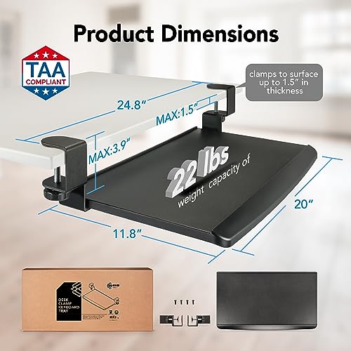 EHO Prime Desk Clamp Keyboard Tray, Under Desk Sliding Retractable Drawer, Ergonomic Space-Saving Platform for Standard Keyboards, Large 20" x 11.5" Workstation Extension - Image 4