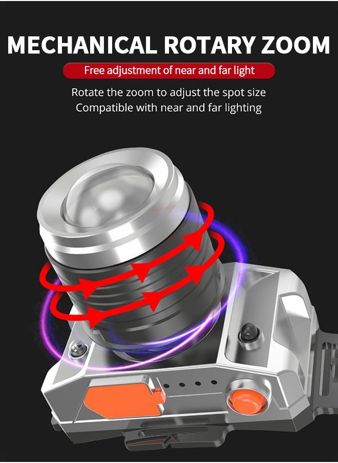 GROIC LED Rechargeable Headlamp Rugged Outdoor Head Lamps Waterproof 3 Modes Camping Induction Zoom Head-Mounted Miner's Lamp USB Charging Treasure Headlight for 360° Adjustable  - Image 4