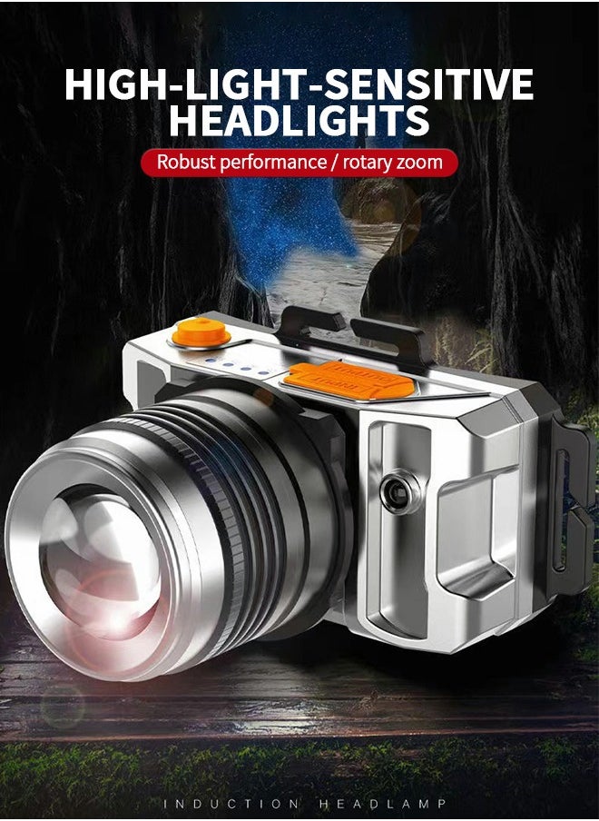 GROIC LED Rechargeable Headlamp Rugged Outdoor Head Lamps Waterproof 3 Modes Camping Induction Zoom Head-Mounted Miner's Lamp USB Charging Treasure Headlight for 360° Adjustable  - Image 2