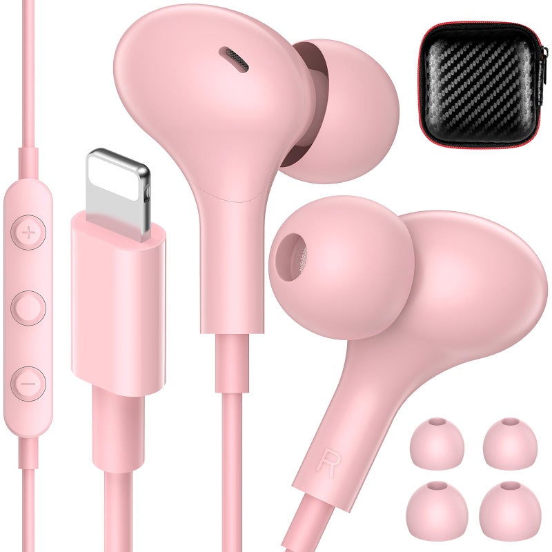 iMangoo for Apple MFi-Certified Headphones for Lightning Wired Earbuds Magnetic Ear Buds with HiFi Bass,3 Ear Tips Mic Corded Earphones for Gym, Commuting for iPhone 14 Plus 13 12 11 Pro Max Pink - Image 1