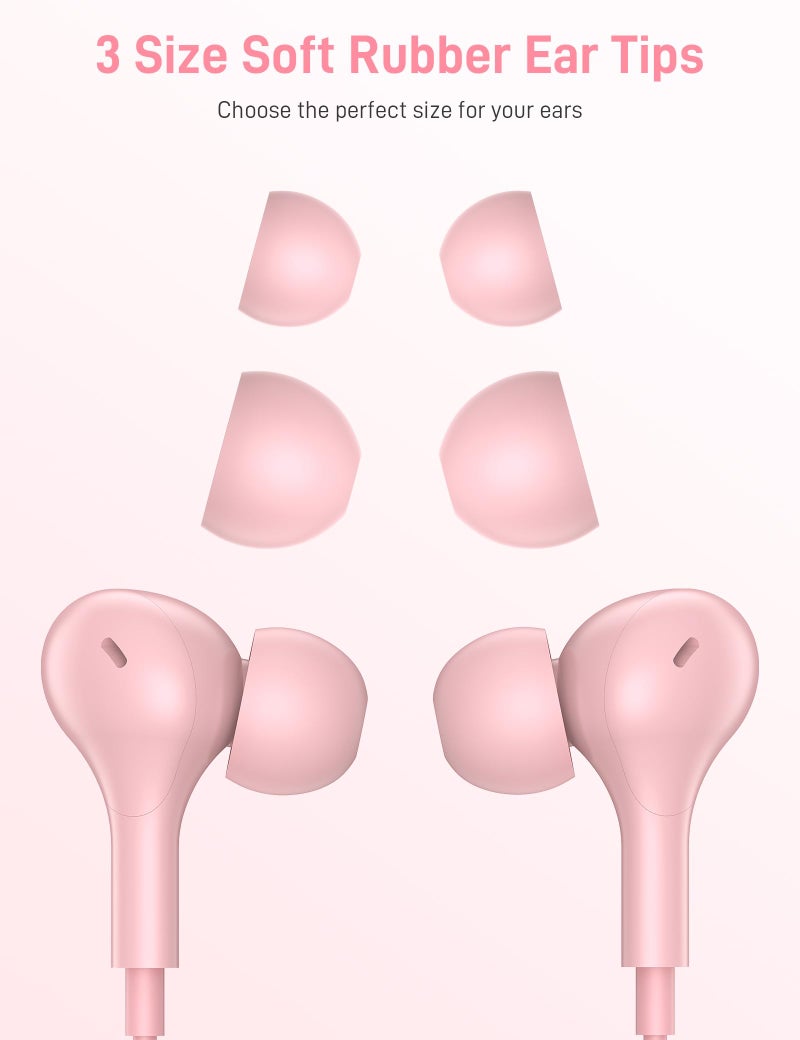iMangoo for Apple MFi-Certified Headphones for Lightning Wired Earbuds Magnetic Ear Buds with HiFi Bass,3 Ear Tips Mic Corded Earphones for Gym, Commuting for iPhone 14 Plus 13 12 11 Pro Max Pink - Image 5