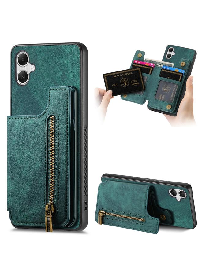 Green Tiger For Samsung Galaxy A04 4G Retro Leather Zipper Wallet Back Phone Case(Green)