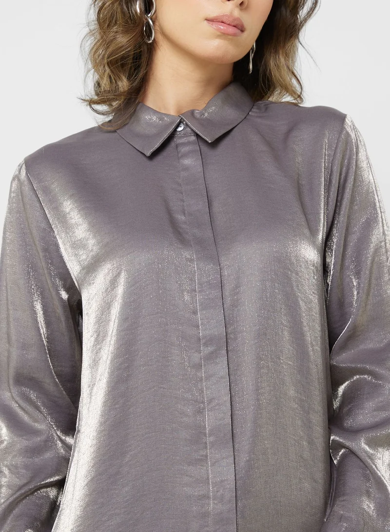 Jacqueline de Yong Button Down Longline Shirt