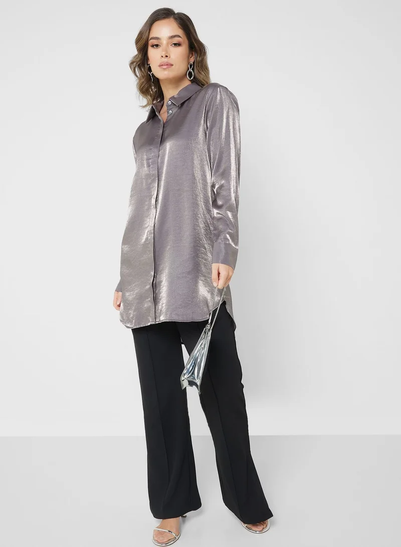 Jacqueline de Yong Button Down Longline Shirt