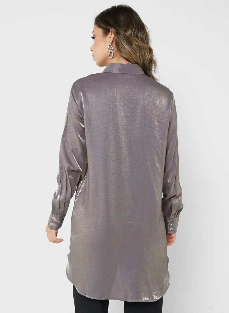 Jacqueline de Yong Button Down Longline Shirt