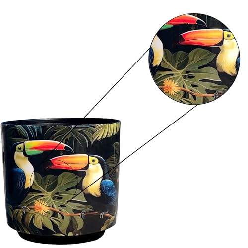 LAQA Iron Planter Pots for Indoor Plants – Set of 2 Decorative Pots with Bird Print, Forest Theme – Durable Metal Plant Containers for Home, Office, or Indoor Garden Décor - Image 4