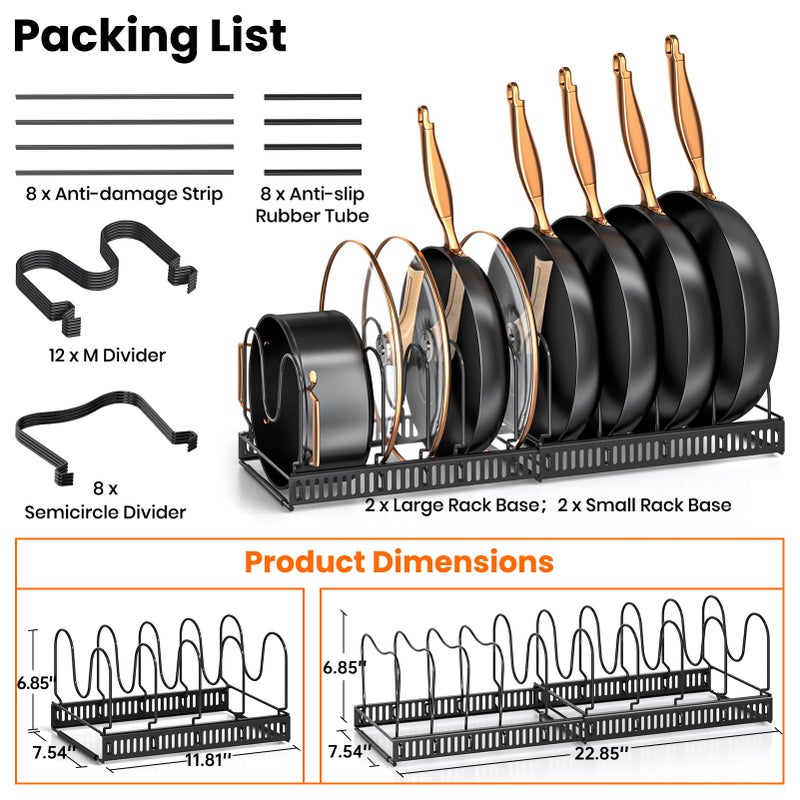 Mudeela 2 Pack Pots And Pans Organizer Rack For Under Cabinet  Expandable Pot Lid Kitchen Cabinet Organizer Holder With 10 Adjustable Compartment Cutting Board Organizer For Pan Lid  Bakeware Sheet - Image 3
