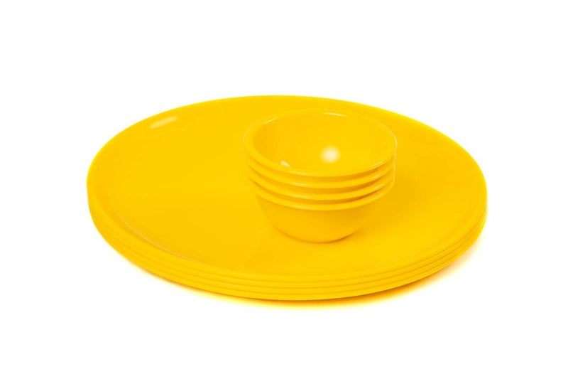 URMILA PLASTIC® Microwave Safe Unbreakable Round Big Plates Set, 4 Pcs Plate & 4 Pcs Katori, Yellow Color, Made in India - Image 4
