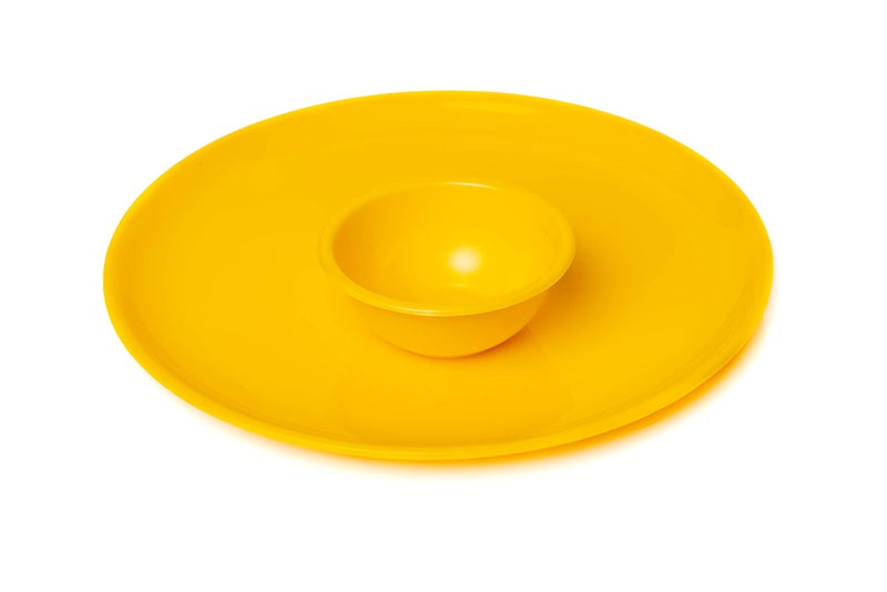 URMILA PLASTIC® Microwave Safe Unbreakable Round Big Plates Set, 4 Pcs Plate & 4 Pcs Katori, Yellow Color, Made in India - Image 2