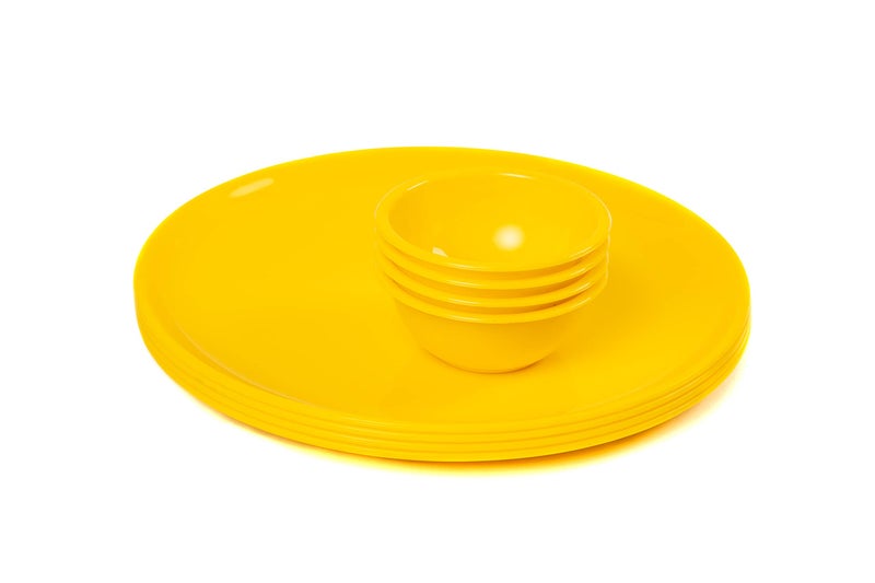 URMILA PLASTIC® Microwave Safe Unbreakable Round Big Plates Set, 4 Pcs Plate & 4 Pcs Katori, Yellow Color, Made in India - Image 5