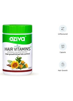 OZiva Hair Vitamin Capsules Hair Growth Hair Fall Control 100 Percent Natural Biotin Iron DHT Blocker Vitamin E Clinically Proven Supplements Women Men 60 Capsules pack of 2  - Image 2