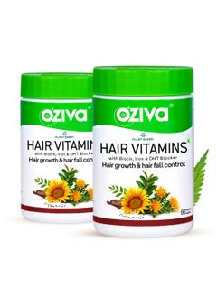 OZiva Hair Vitamin Capsules Hair Growth Hair Fall Control 100 Percent Natural Biotin Iron DHT Blocker Vitamin E Clinically Proven Supplements Women Men 60 Capsules pack of 2  - Image 1