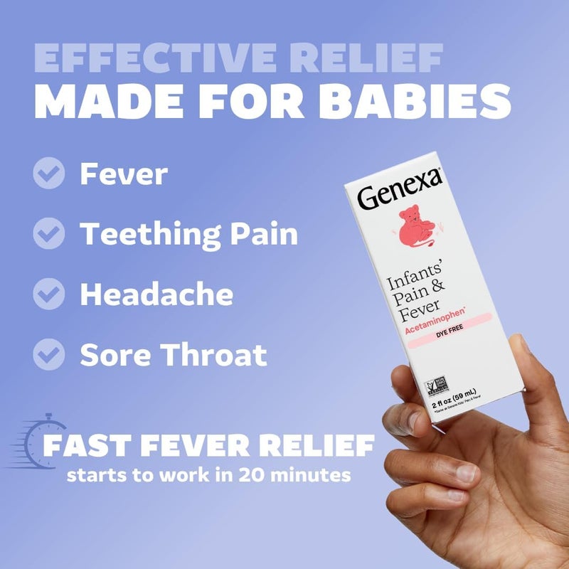 Genexa Infants Clean Acetaminophen  Pain Reliever  Fever Reducer  Dye Free 0 Artificial Additives  Baby Sick Essentials  Infant Medicine  Delicious Organic Blueberry Flavor 2 fl oz - Image 4