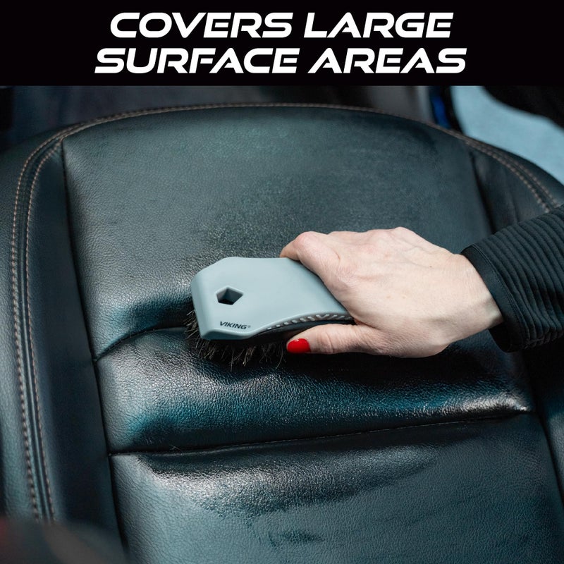 VIKING Leather Cleaner Brush, Horsehair Bristles for Car Interior, Cleaning Brush for Car and Home, Grey, 6.5 x 2.8 x 2 inch - Image 3