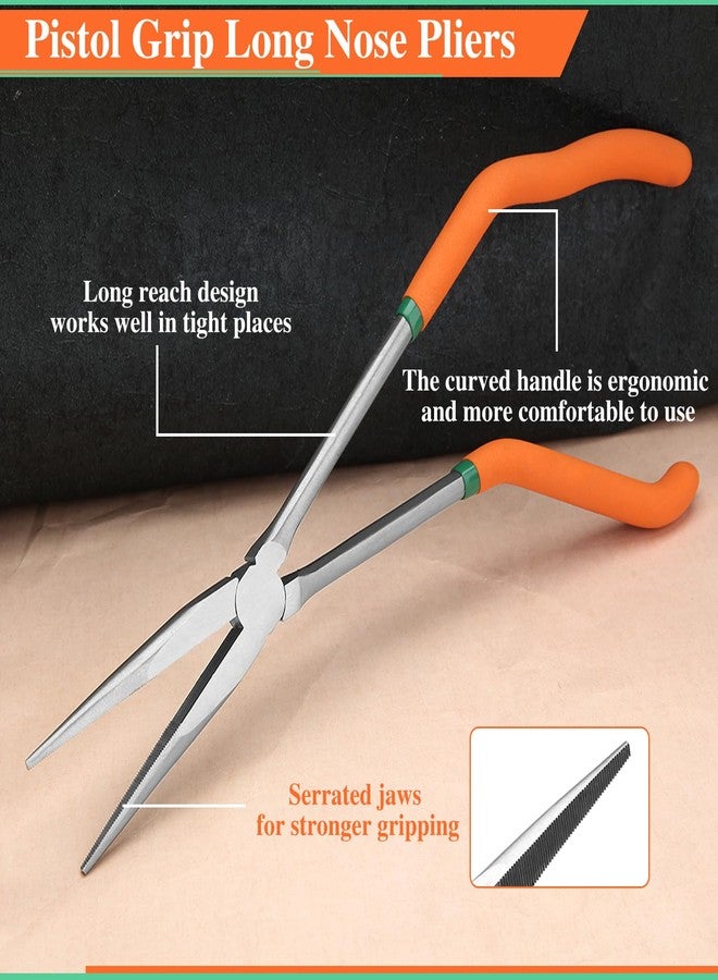 كماشة LEONTOOL ذات قبضة مسدسية مقاس 13 بوصة مع أسنان، كماشة ذات قبضة مسدسية منحرفة مع فكوك مسننة ومقابض غير قابلة للانزلاق كماشة ذات أنف إبرة طويلة المدى تعمل في الأماكن الضيقة - Image 2