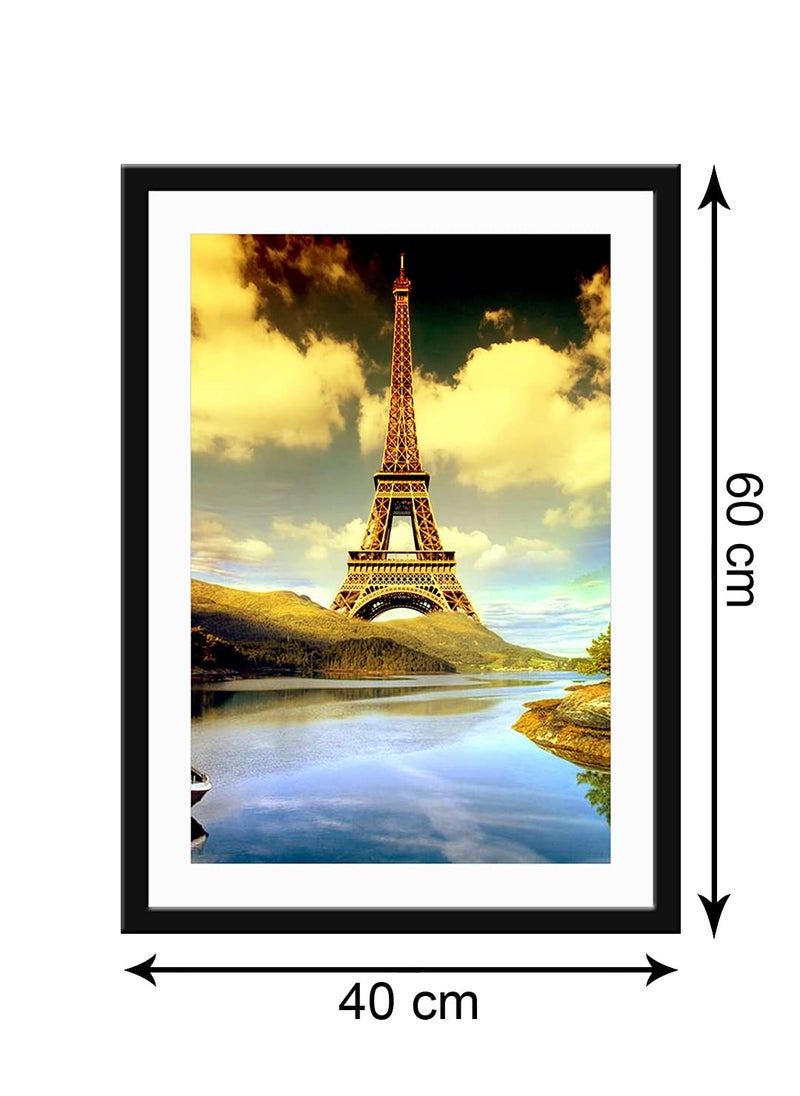 999STORE 999STORE Fiber modern art paintings scenery for wall with frames wall scenery for living room wall Painting Eiffel tower Set Of 1 Paper 40X60 cm Black BLF4060205156  - Image 5