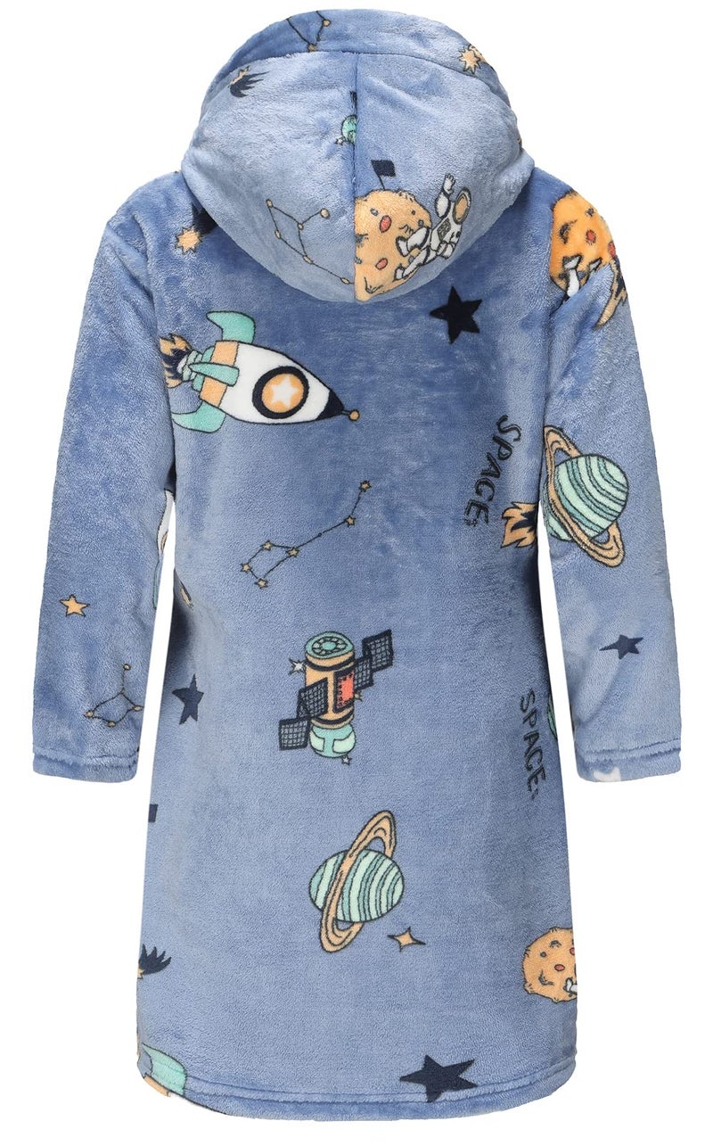 E.W Apparel Boys Fleece Robe Girls Hooded Bathrobe Toddlers Soft Fuzzy Robe for Kids(Space.7-8 Years) - Image 2