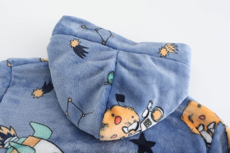 E.W Apparel Boys Fleece Robe Girls Hooded Bathrobe Toddlers Soft Fuzzy Robe for Kids(Space.7-8 Years) - Image 5